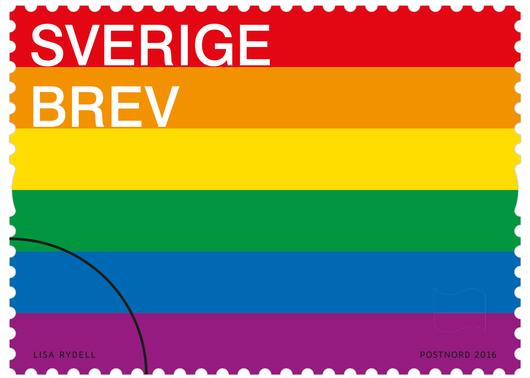Rullfrimärke med motiv av prideflaggan.
