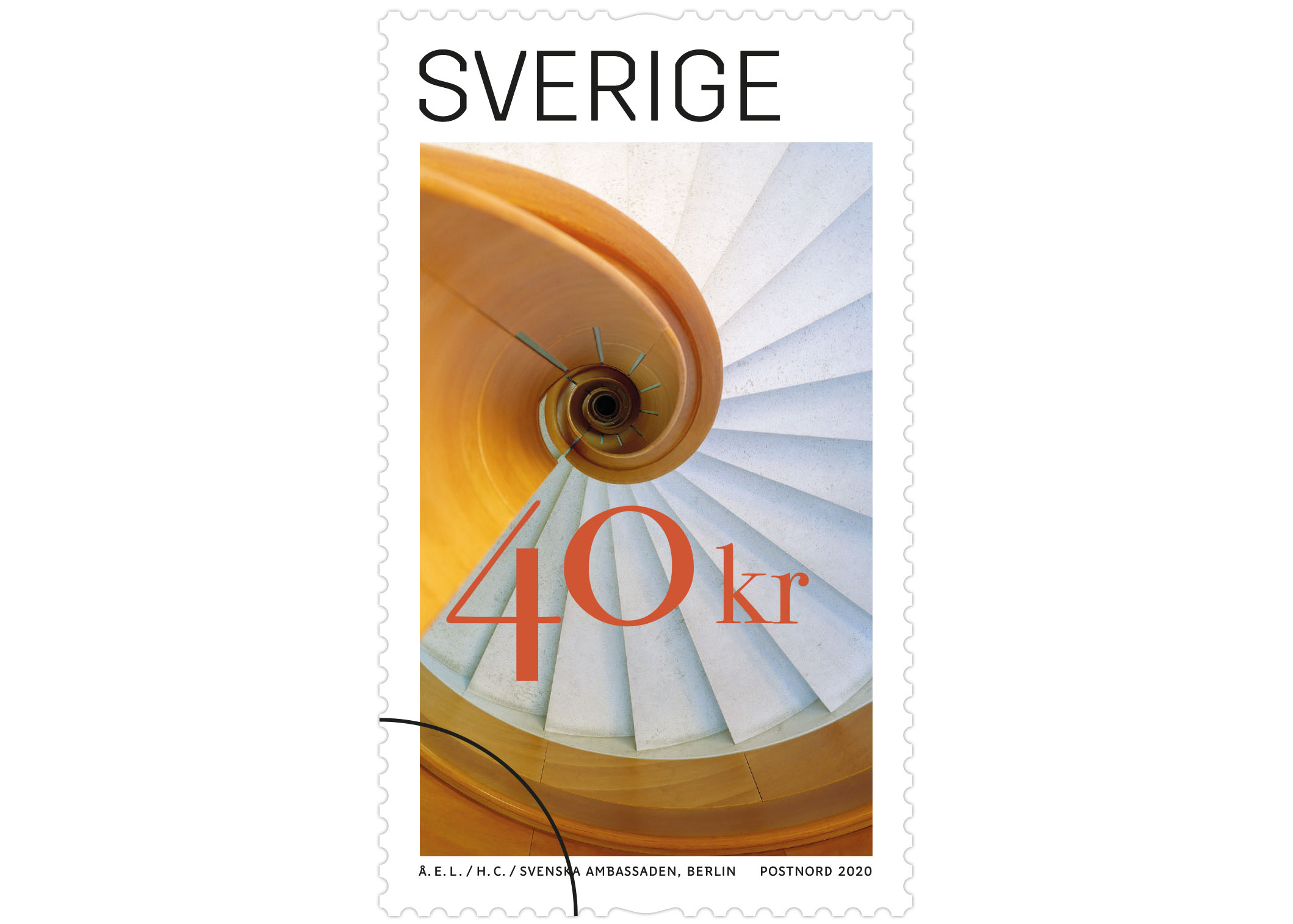 Rullfrimärke med motiv av en spiraltrappa.